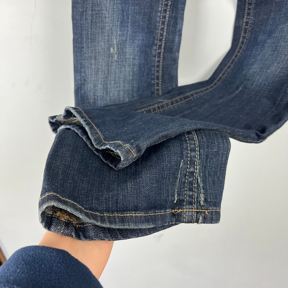 VTG Vigoss Bootcut Jeans Womens 3 Dark Wash Distressed Flap Pocket Y2k Grunge - Picture 3 of 10